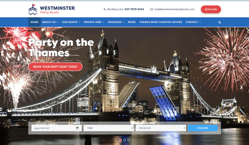 Westminster Party Boats website was designed and developed at Cariad Marketing